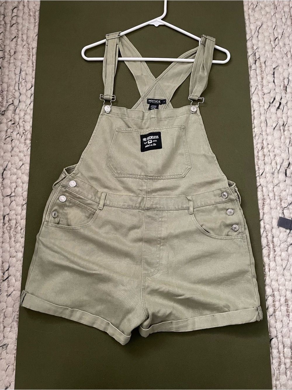 Notice the Reckless - Sage Green Denim Short Overalls - Women